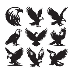 vector Bald Eagle set silhouette black in white background