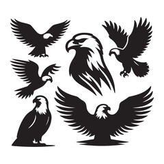 vector Bald Eagle set silhouette black in white background