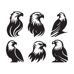 vector Bald Eagle set silhouette black in white background