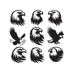 vector Bald Eagle set silhouette black in white background