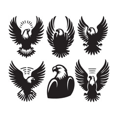 vector Bald Eagle set silhouette black in white background