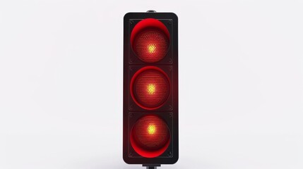 Traffic light with a flashing red signal on white background