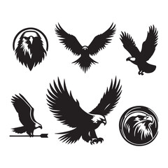 vector Bald Eagle set silhouette black in white background