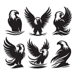 vector Bald Eagle set silhouette black in white background