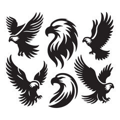 vector Bald Eagle set silhouette black in white background