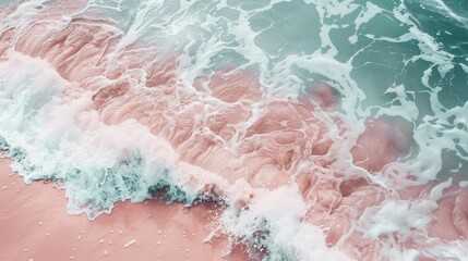 Fototapeta premium Serene Pink Sand Beach with Gentle Turquoise Waves