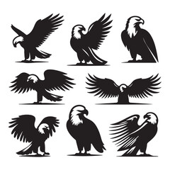 vector Bald Eagle set silhouette black in white background
