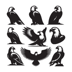 vector Bald Eagle set silhouette black in white background