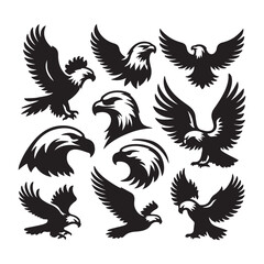 vector Bald Eagle set silhouette black in white background