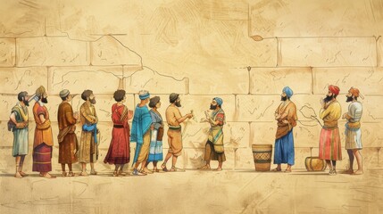 Obraz premium Genesis,Jacob Flees from Laban,Jacob's Secret Departure from Laban, Modern Beige Background, High-Resolution Biblical Art,Christian banner