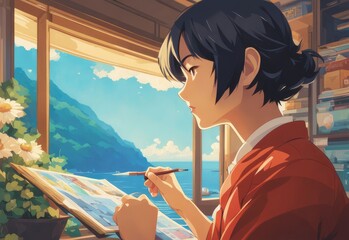 character illustrations of a married couple in anime and cartoon style.