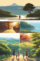 illustration of 2 school children in cartoon and anime style