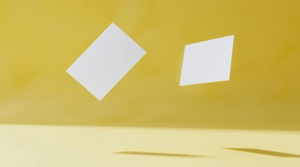 Floating White Sheets on Yellow Background, Generative AI