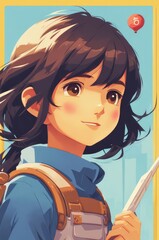 illustration of 2 school children in cartoon and anime style