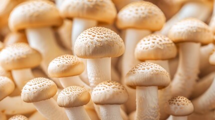 Fresh Cultivated White Mushrooms Close-Up