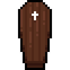 Pixel art cartoon wood coffin icon