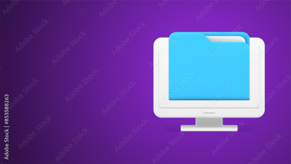 Poster cyberspace document file folder storage database archive management computer monitor 3d icon vector