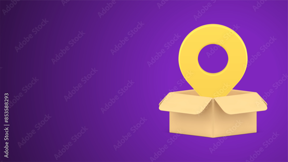 Poster logistic navigation cardboard box gps tracking service map pin realistic 3d icon vector illustration