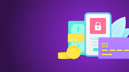 Online shopping credit debit card payment smartphone application transaction 3d icon vector