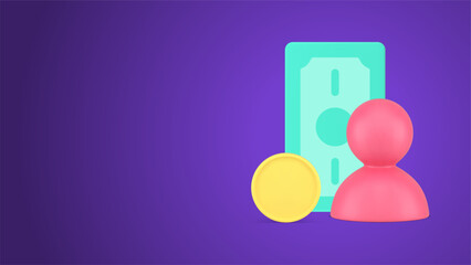 Financial achievement personal banking account cash money dollar coin banknote 3d icon vector
