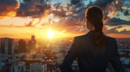 Fototapeta premium The woman and sunset skyline
