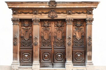 Old door isolated, antique gates, wood enter, vintage wooden doors, closed gateway, elegant entrance