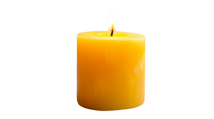 Candle burning on white background