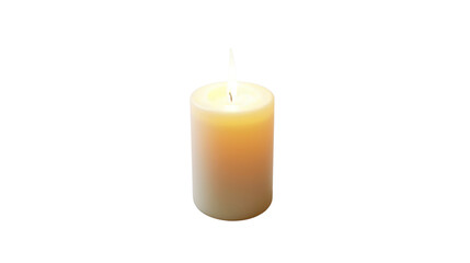 Candle burning on white background