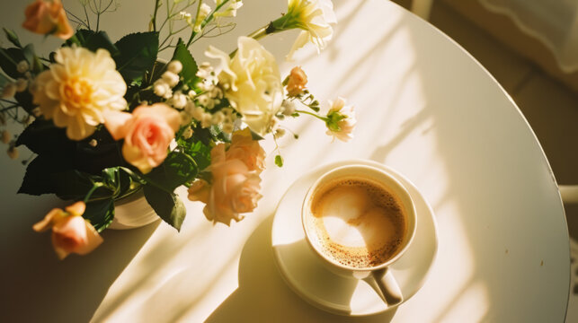 Morning Coffee with Blooming Flowers