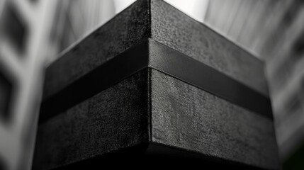 A black box with a black ribbon on it