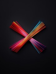 Abstract colorful lines tied together in a knot on a dark background.