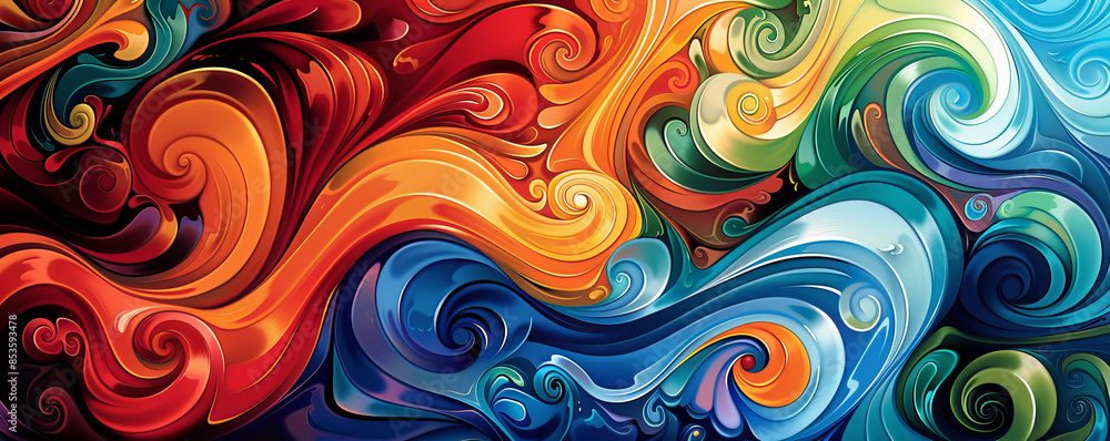 Poster a swirl of vibrant colors blending together, creating a mesmerizing pattern.