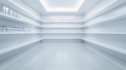 Obraz premium Empty white room with shelves, minimalist design.