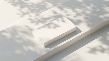 Fototapeta premium Minimalist White Book on Wooden Table with Sunlight and Shadows. Generative AI