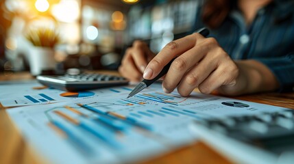 Naklejka premium Analyzing Data with Pen and Charts