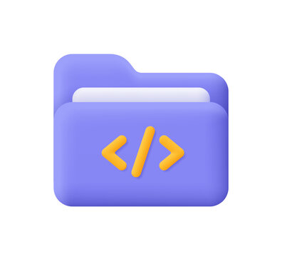 Folder with code symbol. Web development, coding and programming concept. 3d vector icon. Cartoon minimal style.