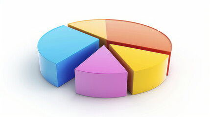 Obraz premium A computer-generated image of a three-dimensional pie chart on a white background. The pie chart is divided into different colored sections, each representing a percentage of the whole.