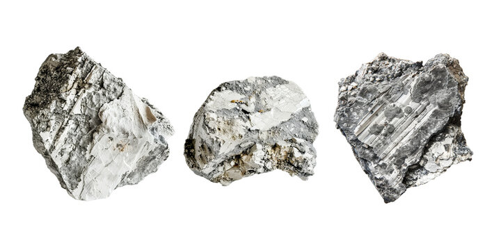 Set of raw raw asbestos, isolated on transparent white background