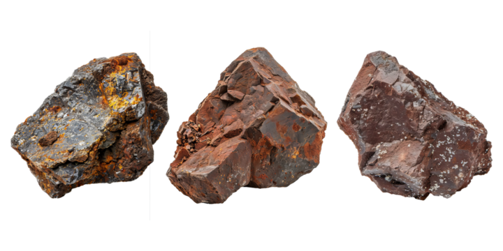 Set of raw manganese ore, isolated on transparent white background - Powered by Adobe