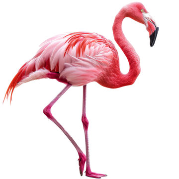 Pink flamingo standing with one leg raised on transparent background clipart