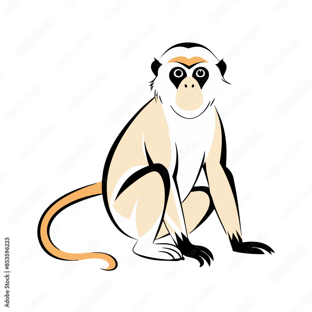 Poster charming vector illustration of a monkey sitting with a friendly expression.