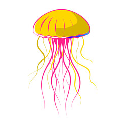 Fototapeta premium vibrant vector illustration of a jellyfish with flowing tentacles in multiple colors.