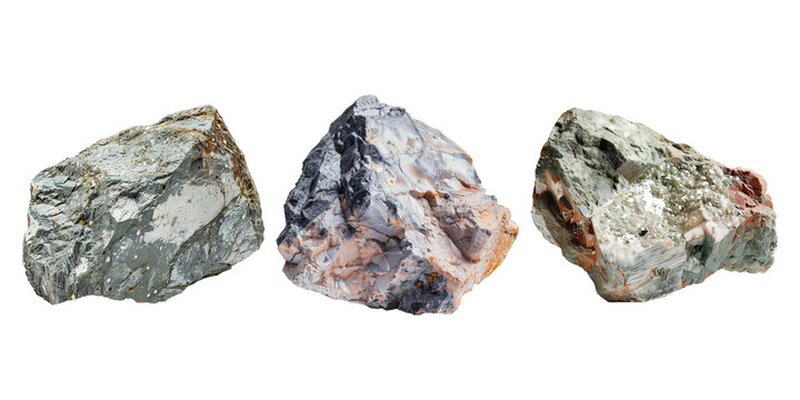 Set of raw zinc ore, isolated on transparent white background