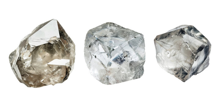 Set of raw diamond, isolated on transparent white background