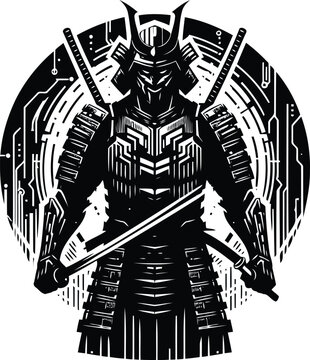 recommend clip art: samurai silhouete with cyberpunk pattern illustration