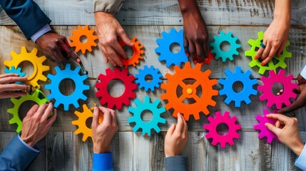 The Hands Connecting Colorful Gears