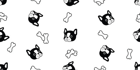 dog seamless pattern french bulldog bone head face cartoon vector doodle fruit puppy pet tile background gift wrapping paper repeat wallpaper illustration scarf isolated design