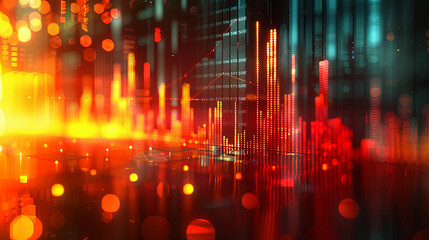 Fototapeta premium Numerous charts and graphs with reflections of light and flare, portraying the concept of gathering data and statistical analysis