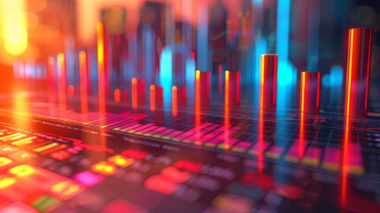 Numerous charts and graphs with reflections of light and flare, portraying the concept of gathering data and statistical analysis