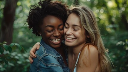 Naklejka premium Young Women Embracing Outdoors